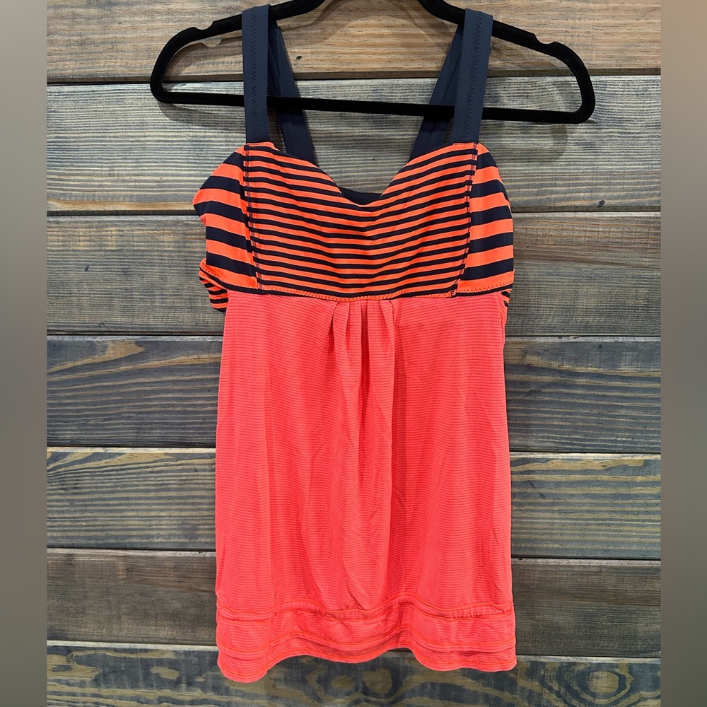 Lululemon Striped Coral and Navy Sleeveless Top